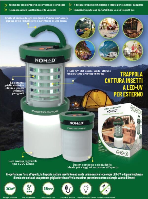 Trappola elettrica cattura insetti a LED descrizione Nomad - Trappola elettrica cattura insetti a LED